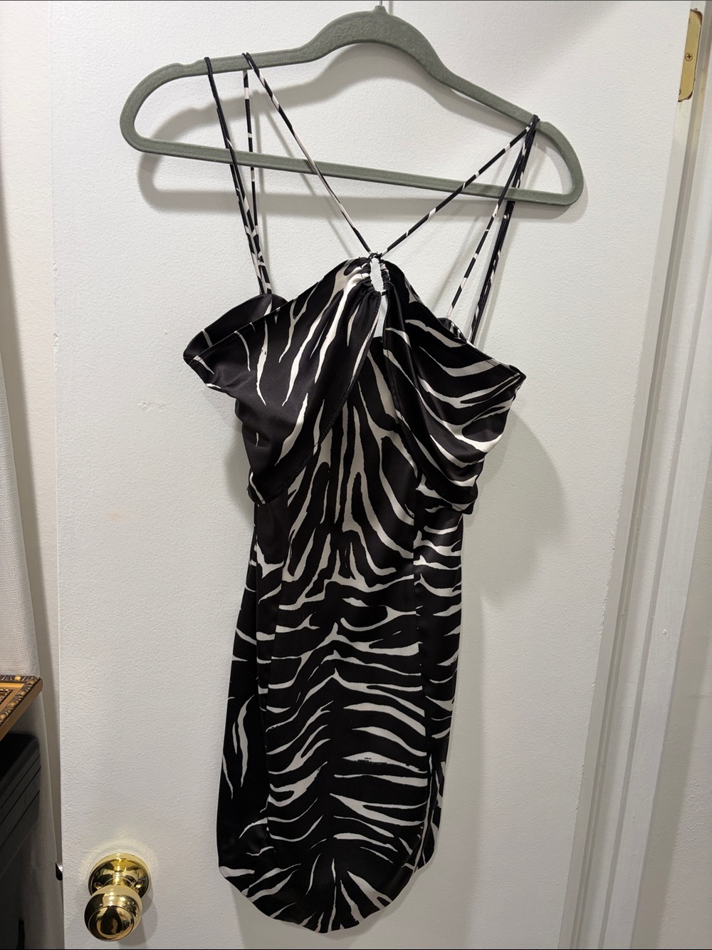 Zara Black and White Zebra-Print Mini Slip Dress